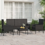 Set Divani da Giardino 4 pz con Cuscini Nero in Polyrattan