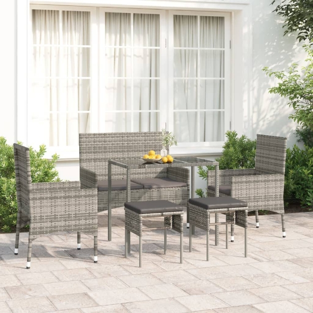 Set Divani da Giardino 6 pz con Cuscini in Polyrattan Grigio