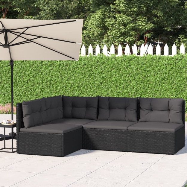 Set Divani da Giardino 4 pz con Cuscini Nero in Polyrattan