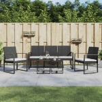 Set da Pranzo da Giardino 5 pz Nero con Cuscini in Rattan PP