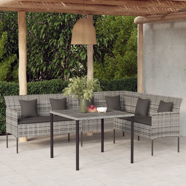 Set da Pranzo da Giardino 2 pz con Cuscini in Polyrattan Grigio