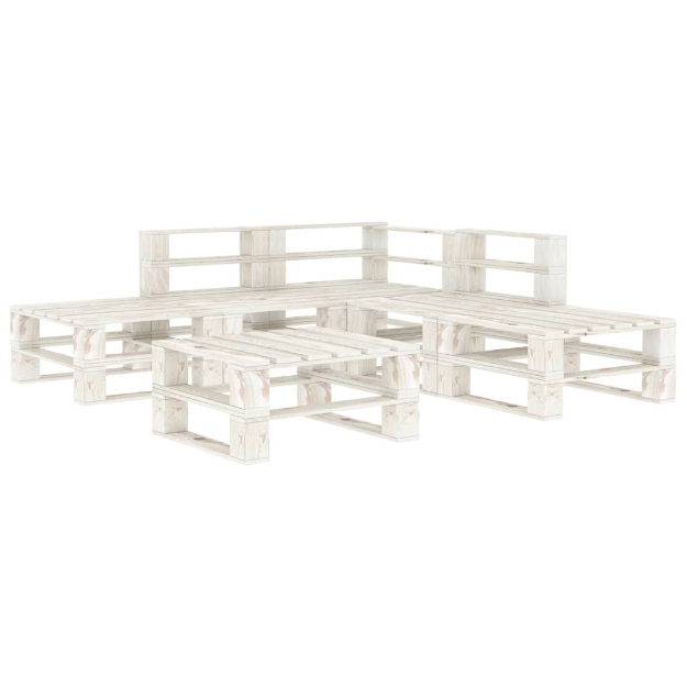 Set Salotto da Giardino 6 pz Pallet in Legno Bianco