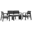 Set Salotto da Giardino con Cuscini 4 pz in Plastica Antracite