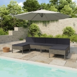 Set Divani da Giardino 6 pz con Cuscini in Polyrattan Grigio