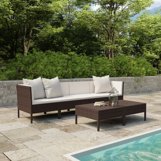 Set Divani da Giardino 6 pz con Cuscini in Polyrattan Marrone