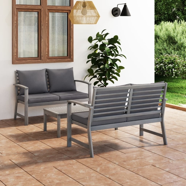 Set Divani da Giardino 3 pz con Cuscini in Legno Acacia Grigio