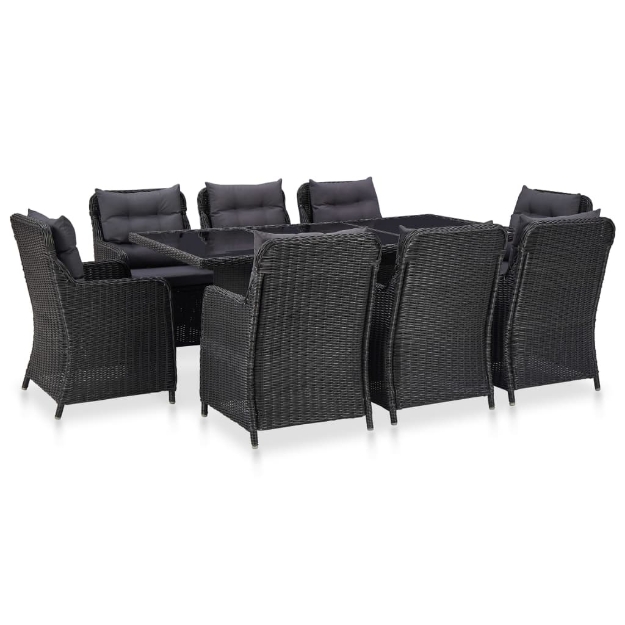 Set da Pranzo per Esterni 9 pz in Polyrattan Nero