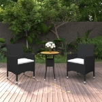 Set da Pranzo per Giardino 3 pz in Polyrattan Nero