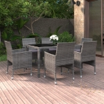 Set da Pranzo Giardino 7 pz Polyrattan e Vetro Temperato Grigio