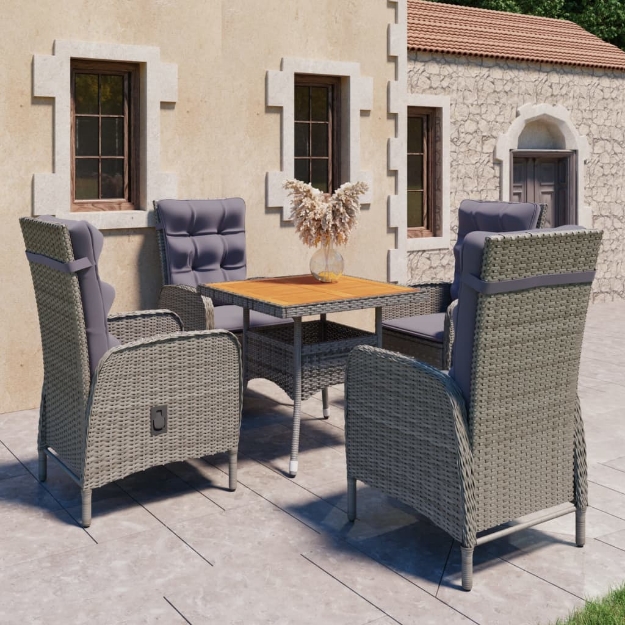 Set da Pranzo da Giardino 5 pz in Polyrattan e Acacia Grigio