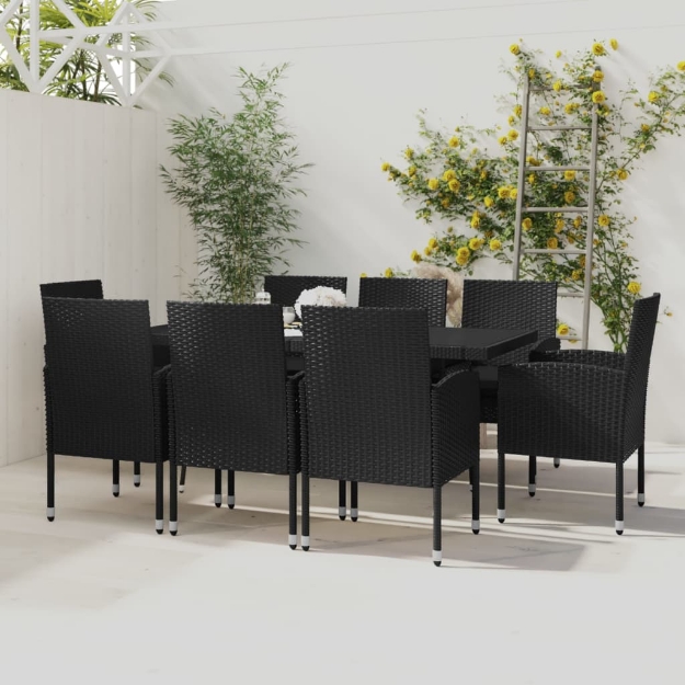 Set Mobili da Pranzo per Giardino 9 pz in Polyrattan Nero