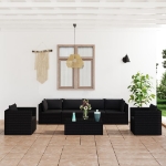 Set Divani da Giardino 7 pz con Cuscini in Polyrattan Nero