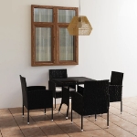 Set Mobili da Pranzo per Giardino 5 pz in Polyrattan Nero