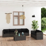 Set Divani da Giardino 7 pz con Cuscini in Polyrattan Grigio