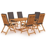 Set da Pranzo da Giardino 7 pz con Cuscini Grigi Legno di Teak