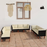 Set Divani da Giardino 9 pz con Cuscini in Polyrattan Nero