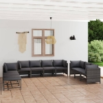 Set Divani da Giardino 10 pz con Cuscini in Polyrattan Grigio