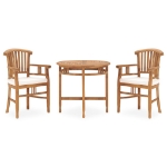 Set da Pranzo da Giardino 3 pz con Cuscini in Legno di Teak