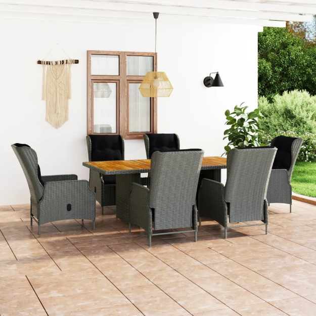 Set Pranzo da Giardino 7pz con Cuscini Polyrattan Grigio Chiaro