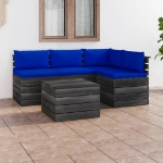 Set Divani da Giardino su Pallet 5 pz con Cuscini Massello Pino