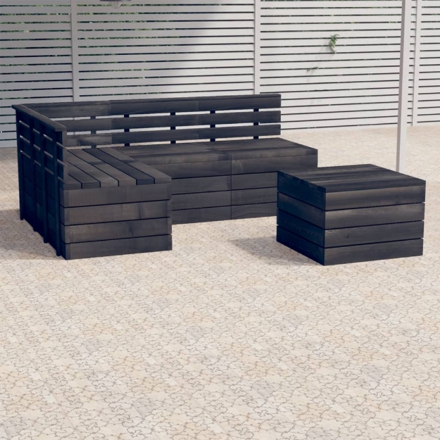 Set Divani da Giardino su Pallet 5 pz Legno Pino Grigio Scuro