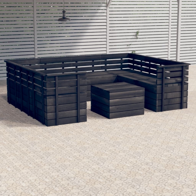 Set Divani da Giardino su Pallet 9 pz Legno Pino Grigio Scuro