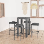 Set da Bar da Giardino 5 pz con Cuscini in Polyrattan Grigio