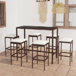 Set da Bar da Giardino 7 pz con Cuscini in Polyrattan Marrone