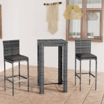 Set Bar da Giardino 3 pz con Cuscini in Polyrattan Grigio