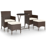 Set Bistrot Giardino 5 pz Polyrattan e Vetro Temperato Marrone