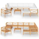 Set Divani da Giardino 12pz Cuscini Crema Legno Massello Teak
