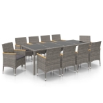 Set da Pranzo Esterni 11pz con Cuscini Polyrattan Nero e Grigio