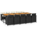 Set da Pranzo da Giardino 11 pz con Cuscini in Polyrattan Nero