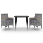 Set da Pranzo per Giardino 3 pz con Cuscini Polyrattan e Vetro