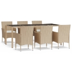 Set da Pranzo da Giardino 7 pz con Cuscini Beige in Polyrattan