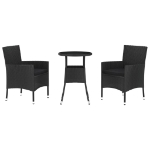 Set Bistrò da Giardino 3 pz con Cuscini in Polyrattan Nero