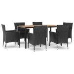Set da Pranzo da Giardino 7 pz Nero con Cuscini in Polyrattan