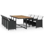 Set da Pranzo da Giardino 13 pz con Cuscini in Polyrattan Nero