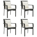 Sedie da Giardino con Cuscini 4 pz in Polyrattan Nere