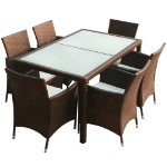 Set da Pranzo da Giardino 7 pz con Cuscini Polyrattan Marrone