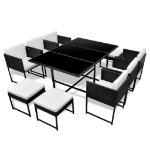 Set da Pranzo da Giardino 11 pz con Cuscini in Polyrattan Nero