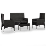 Set Divani da Giardino 4 pz con Cuscini Nero in Polyrattan