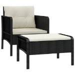 Set da Giardino 2 pz con Cuscini Nero in Polyrattan