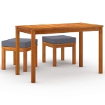 Set da Pranzo da Giardino 3pz con Cuscini Legno Massello Acacia