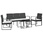 Set da Pranzo da Giardino 5 pz Nero con Cuscini in Rattan PP