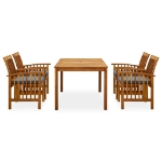 Set da Pranzo da Giardino 5 pz con Cuscini Massello di Acacia