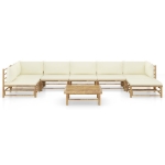 Set Salotto da Giardino 8pz con Cuscini Bianco Crema in Bambù