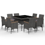 Set Mobili da Pranzo da Giardino 9 pz Polyrattan Acacia Grigio