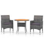 Set da Pranzo per Giardino 3 pz in Polyrattan Grigio