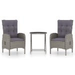 Set da Bistrot da Giardino 3 pz in Polyrattan e Vetro Grigio